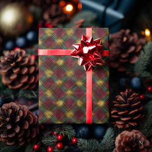 Burgundy, Green, and Yellow Plaid – Festive Rustic Wrapping Paper