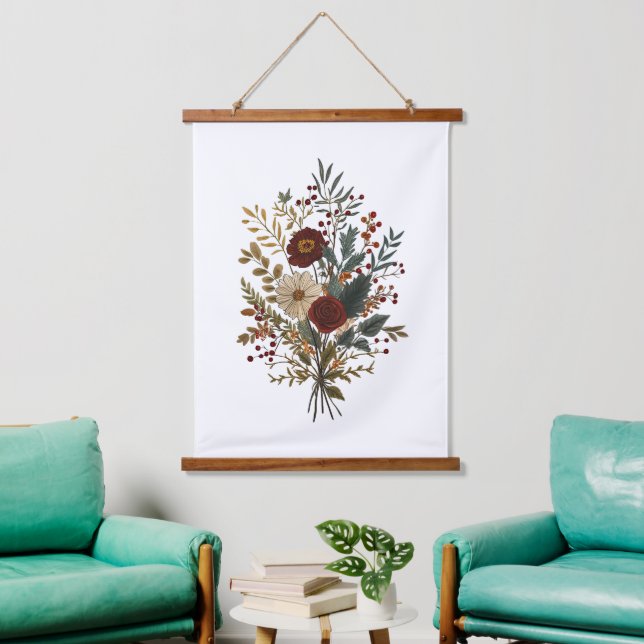 Burgundy Green Beige Fall Autumn Florals Wall Art (Living Room)