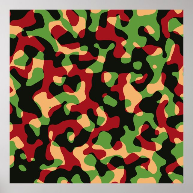 Burgundy Green Black Camouflage Army Pattern Poster (Front)