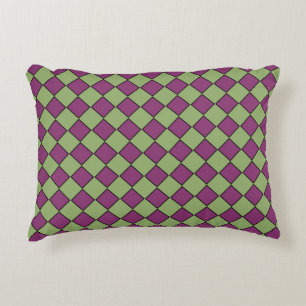 Burgundy Green Checker Diamond Pattern Decorative Cushion