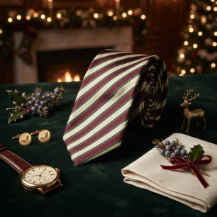 Burgundy Green Ivory Candy Cane Inspired Christmas Tie