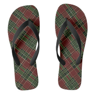 Burgundy Green Plaid Christmas Holiday Thongs