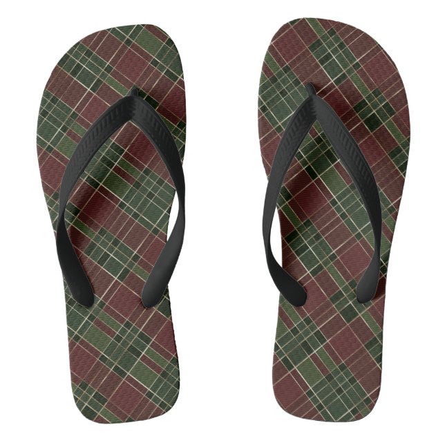 Burgundy Green Plaid Christmas Holiday Thongs (Footbed)