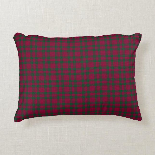 Burgundy Green Plaid Pattern Decorative Cushion (Front)