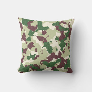 Burgundy, Green White Camo Pillow