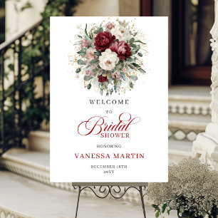 Burgundy Greenery Bridal Shower Welcome Poster
