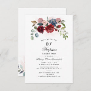 Burgundy Greenery Floral 60th Birthday Party Invitation