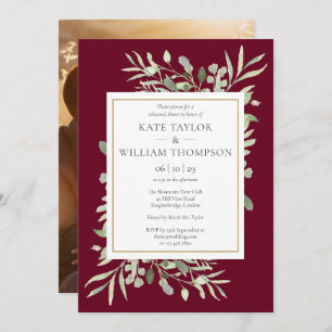 Burgundy Greenery Floral Photo Rehearsal Dinner Invitation