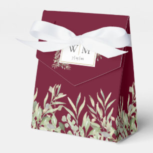 Burgundy Greenery Foliage Monogram Wedding Favour Box