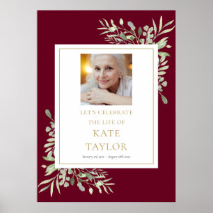 Burgundy Greenery Photo Celebration of Life Sign