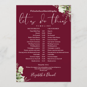 Burgundy Greenery Wedding Schedule Timeline Program