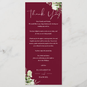 Burgundy Greenery Wedding Thank You Place Card