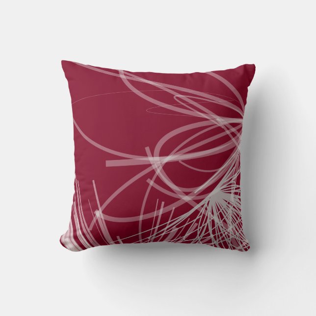 Burgundy & Grey Abstract Ribbon Design Cushion (Front)