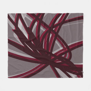 Burgundy & Grey Abstract Ribbons Fleece Blanket