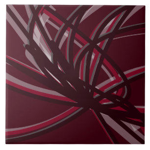 Burgundy & Grey Abstract Ribbons   Large Ceramic Tile
