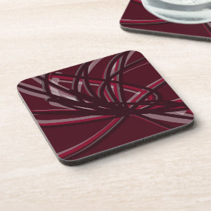 Burgundy & Grey Abstract Ribbons Plastic Coaster