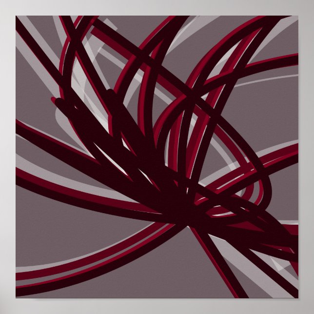 Burgundy & Grey Abstract Ribbons | Shadows & Light Poster (Front)