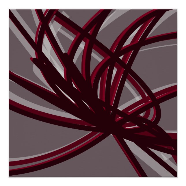 Burgundy & Grey Abstract Ribbons | Shadows & Light Poster (Front)
