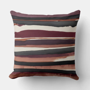 Burgundy grey and cream abstract stripes cushion