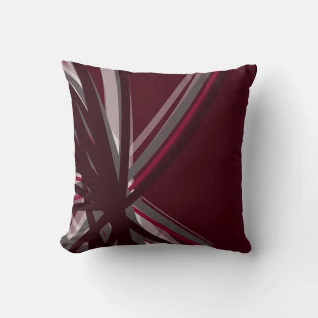 Burgundy & Grey Artistic Abstract Throw Pillow (Front)