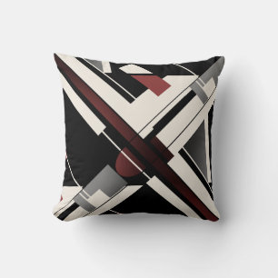 Burgundy Grey Black Beige Crisscross Abstract Art Cushion
