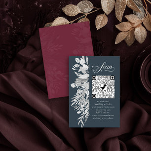Burgundy Grey Botanical Online RSVP QR Code Enclosure Card