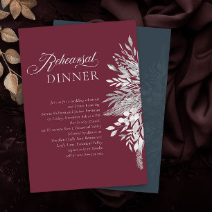 Burgundy Grey Botanical Wedding Rehearsal Dinner Invitation
