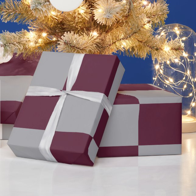 Burgundy & Grey Chequered Wrapping Paper (Holidays)