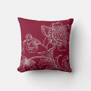 Burgundy & Grey Elegant Flowers in Bloom Cushion