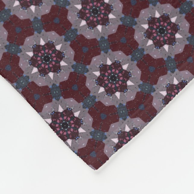 Burgundy & Grey Floral Painted Quilt Fleece Blanket (Corner)