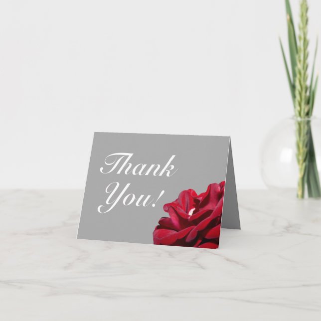 Burgundy Grey Floral Wedding Small Thank You Card (Front)