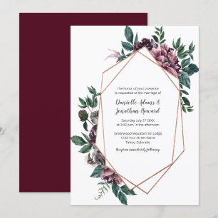 Burgundy Grey Geometric Floral Wedding Invitation
