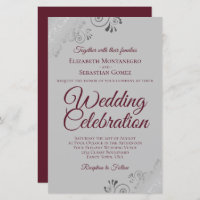 Burgundy & Grey Lace BUDGET Wedding Invite Large