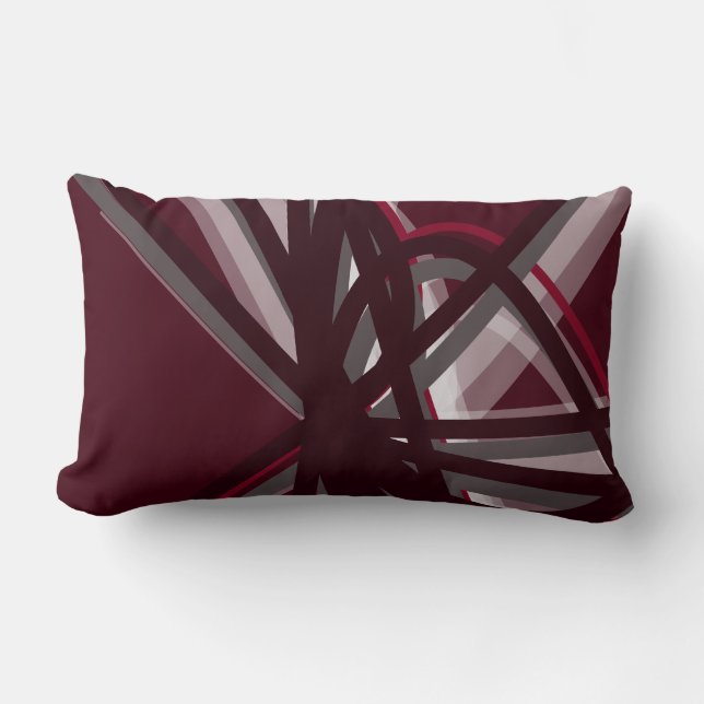 Burgundy & Grey Modern Artistic Abstract Lumbar Cushion (Front)