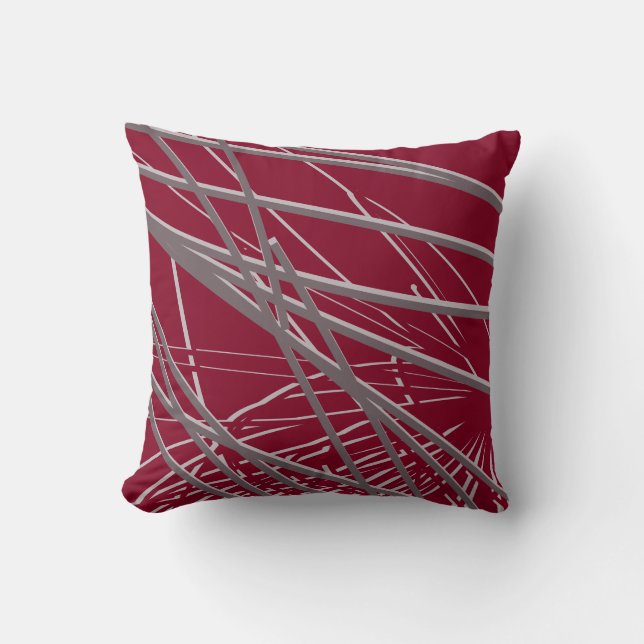 Burgundy & Grey Modern Elegant Abstract Cushion (Front)