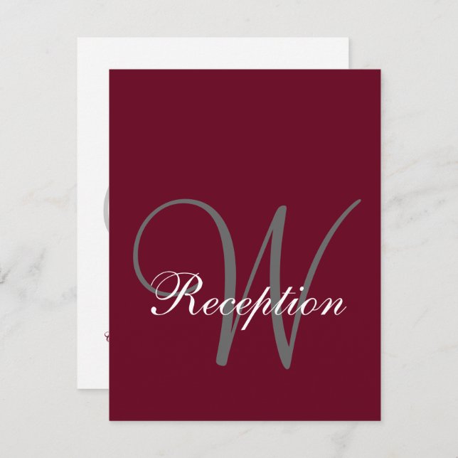 Burgundy Grey Monogram Elegant Wedding Reception Invitation (Front/Back)