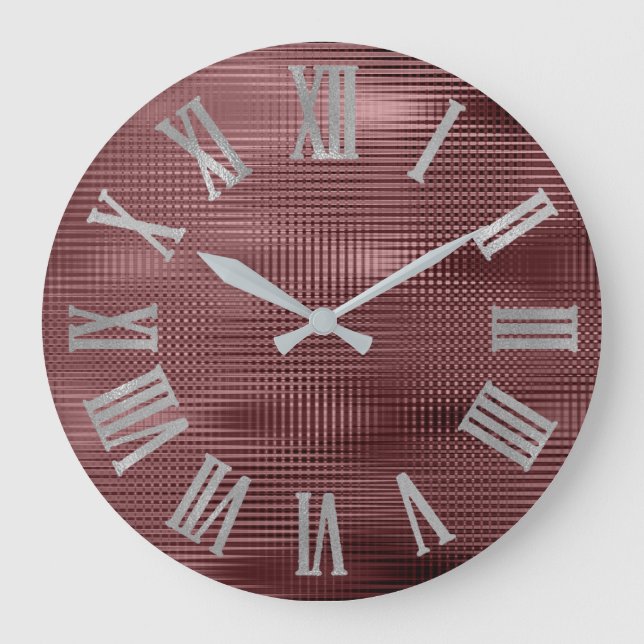 Burgundy Grey Silve Minimal Metallic Roman Numers Large Clock (Front)