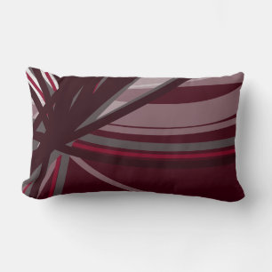 Burgundy & Grey Stylish Abstract Ribbons Lumbar Cushion