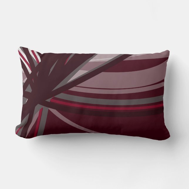Burgundy & Grey Stylish Abstract Ribbons Lumbar Cushion (Front)