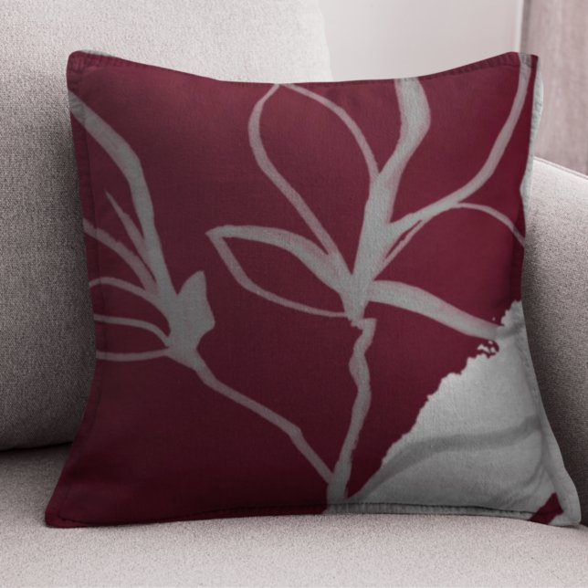 Burgundy & Grey Watercolor Leaf Design Cushion (Creator Uploaded)