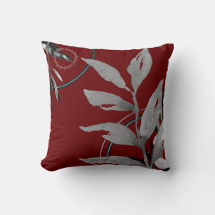 Burgundy & Grey Watercolor Leaves Hummingbird Cushion