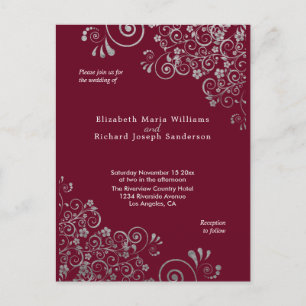 Burgundy grey Wedding Invitation RSVP l Website Postcard