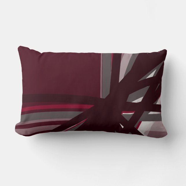 Burgundy Grey & White Artistic Abstract Linear Lumbar Cushion (Front)