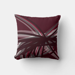 Burgundy Grey & White Artistic Abstract Ribbons Cushion