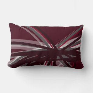 Burgundy Grey & White Artistic Abstract Ribbons Lumbar Cushion