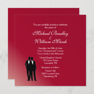 Burgundy Groom and Groom Gay Wedding Invitation