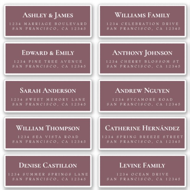 Burgundy Guest Address Labels ORDER 6" or 8"! (Front)