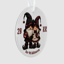 Burgundy Halloween Gnome Couple Plaid Gnome Couple