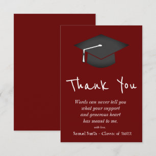 Burgundy Handwriting Cap and Tassel Graduation Thank You Card