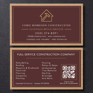 Burgundy Handyman QR Code Wood Construction  Business Card